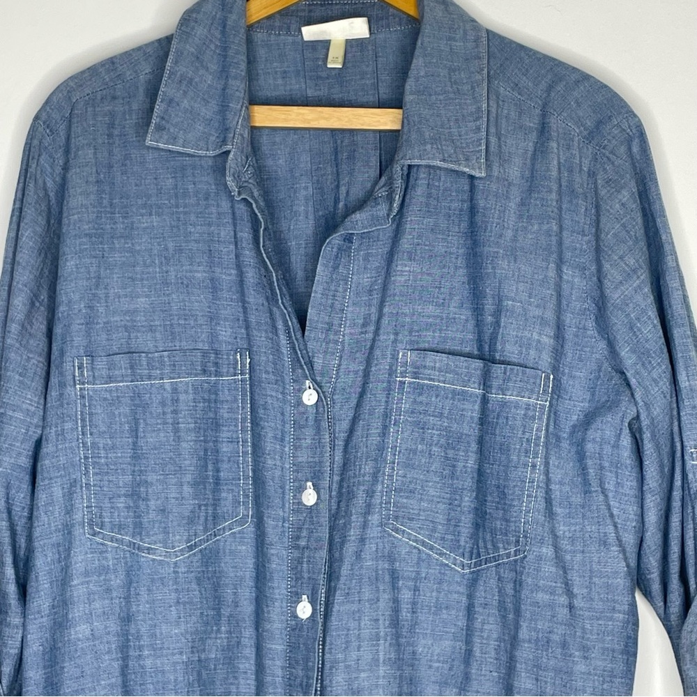 Hester & Orchard Blue Chambray Button Down Tab sleeve Blouse Size 1X - Picture 3 of 13